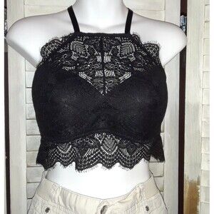 Pink Victoria's Secret Bralette Size S Padded High Neck Push-Up Lace Black